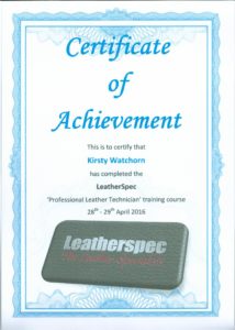 Professional leather technician course certificate 2016
